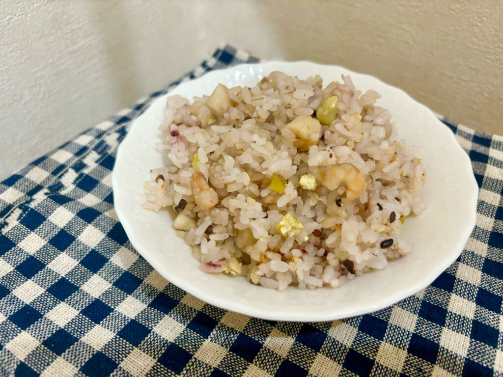 シーフードと栗の炊き込みご飯　レシピ　完成