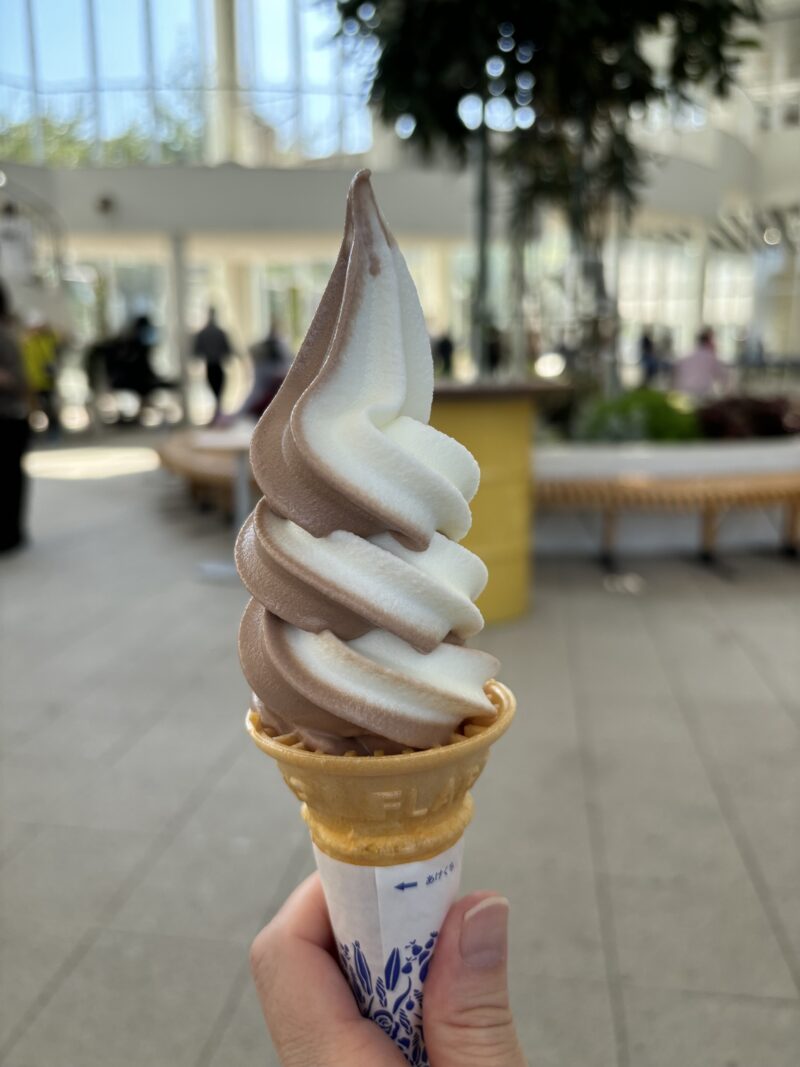 山川牧場のミルクとチョコレートのミックスのソフトクリーム