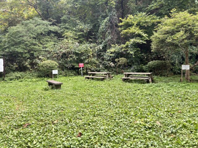 碧血碑の近くにあるベンチ